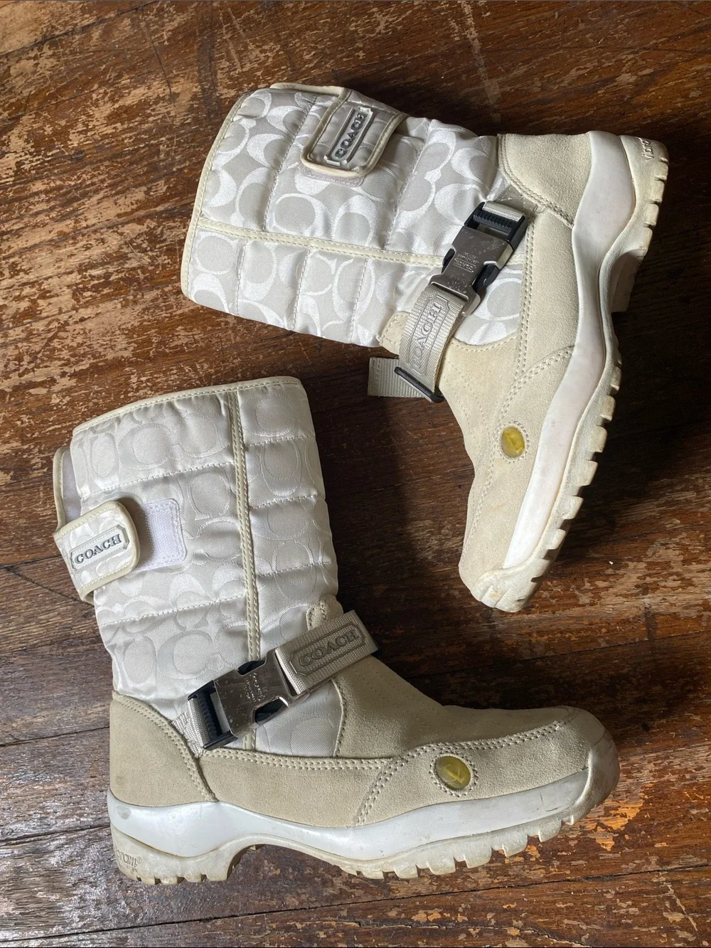 COACH Women's Cream Quilted Mid-Calf Winter Boots Size 8.5